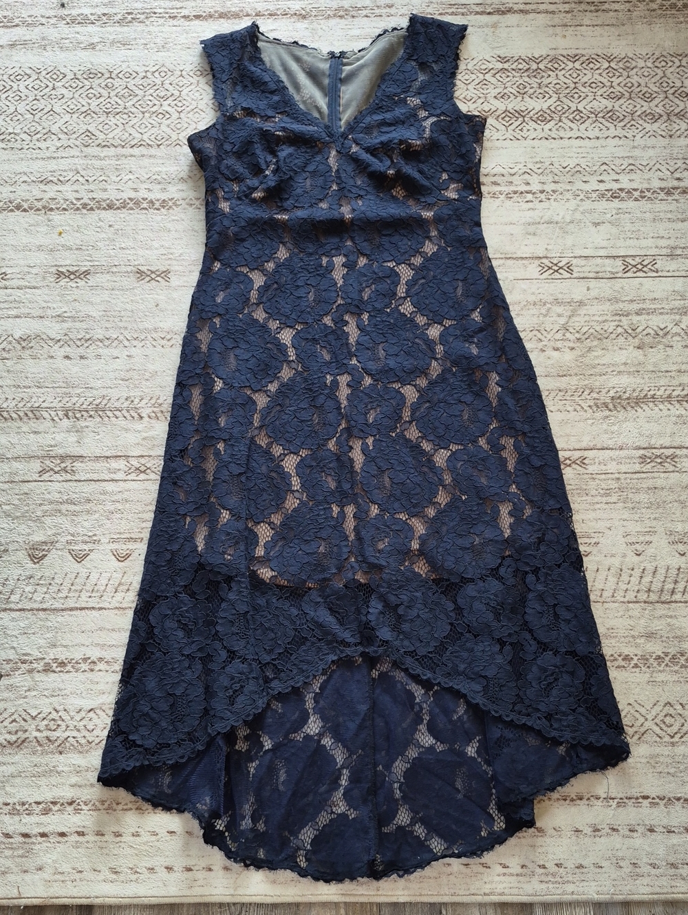 Tadashi Shoji Navy Floral Lace High-Low Dress